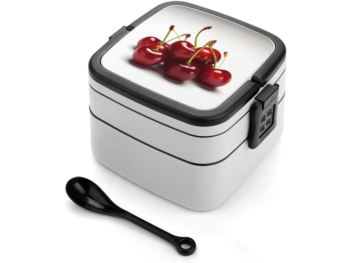 Marmita Bento De Camada Dupla Com Cerejas, Design Moderno E Minimalista, Empilhável, À Prova De Vazamentos, Retangular