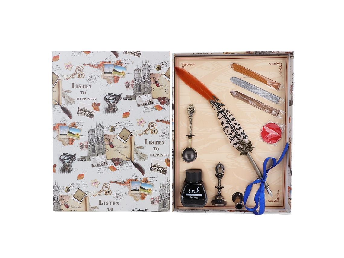 Configurar Pluma Pluma De Ave Con Pluma De Acero Inoxidable Vintagecera Selladora Para Escritura Regalo Con Caja