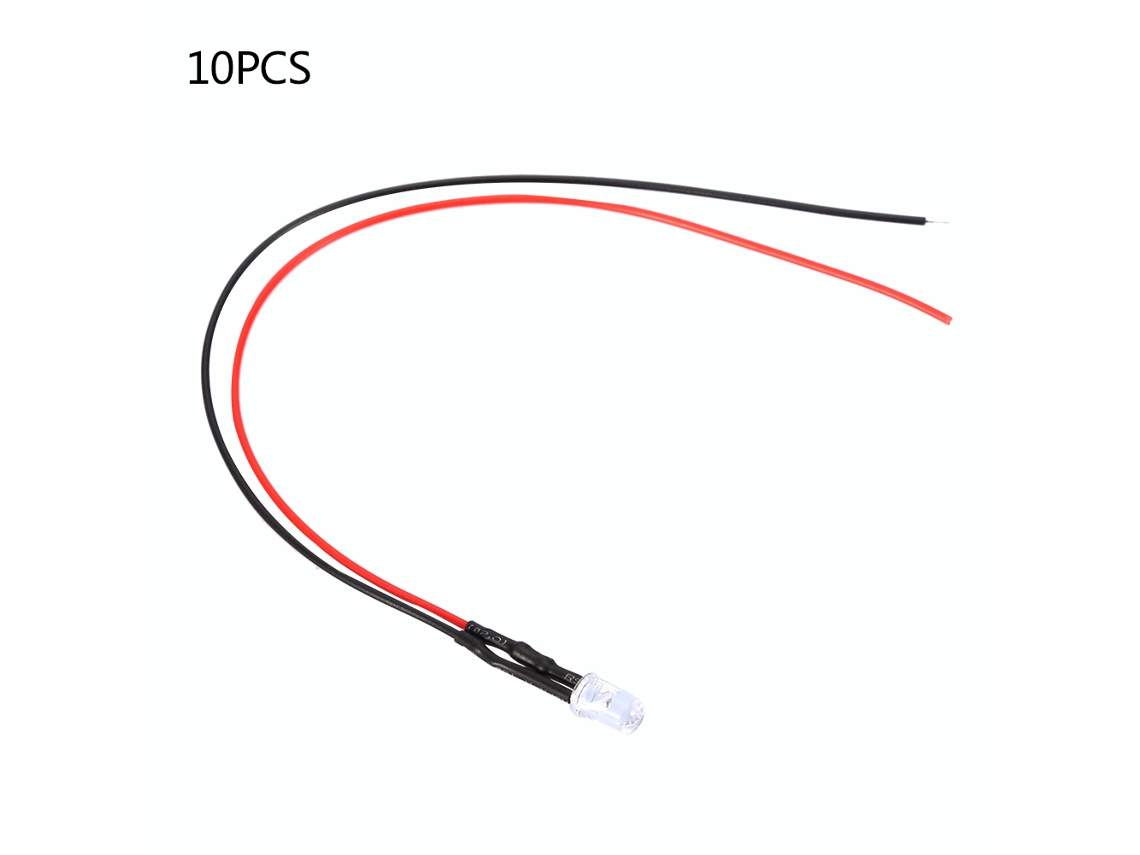 10 Peças Diodo LED 5mm 12v, Fio, Multicolor, 20cm