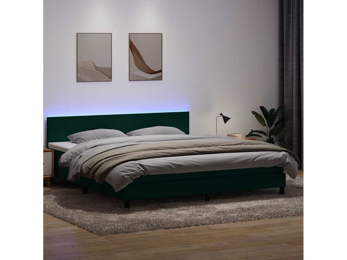 Cama Com Molas/colchão 180x220 Cm Veludo Verde-escuro