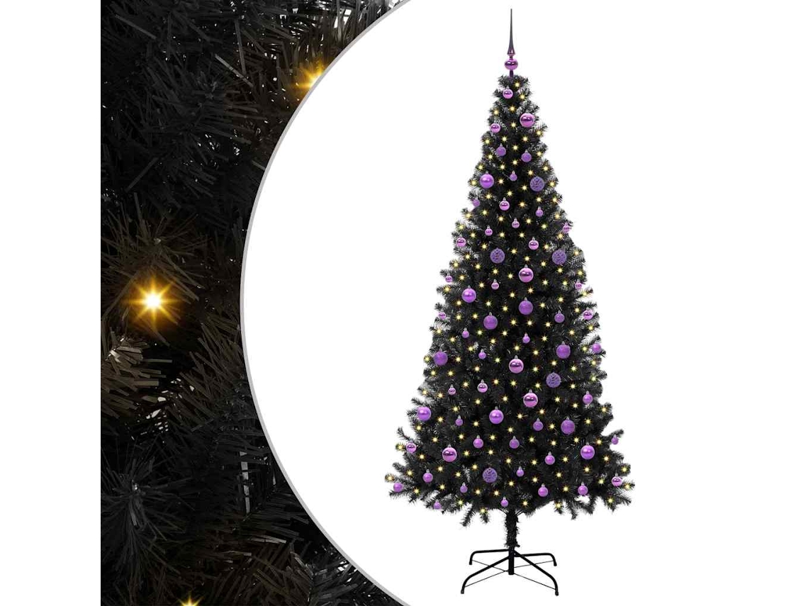 Árvore De Natal Artificial Com Led Vidaxl Preto Pvc (210 Cm)