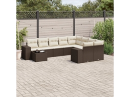 Vidaxl 10 Pcs Conj. Sofás Jardim Com Almofadões Vime Pe Castanho