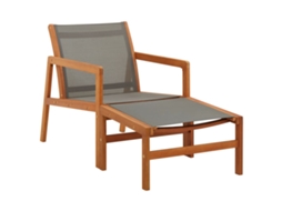 Cadeira De Jardim C/ Apoio Pés Eucalipto Maciço/textilene Cinza Dkd Home Decor