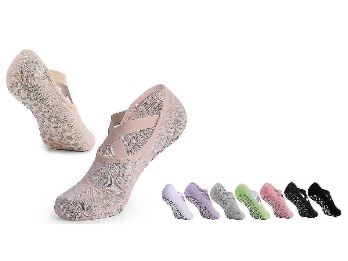 Conjunto de 5 pares de leggings antiderrapantes para pilates e ioga - Roxo, Cinza Claro, Verde, Damasco Rosa - aquaforge
