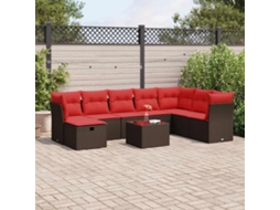 Vidaxl 9 Pcs Conjunto Sofás P/ Jardim C/ Almofadões Vime Pe Castanho
