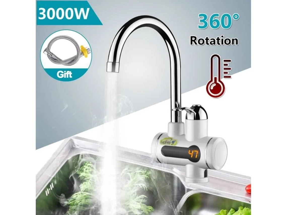 Torneira elétrica de cozinha TEMPSA Torneira misturadora com display digital Água quente e fria rápida Aquecedor Instantâneo 360 ° giratório 3000W 220