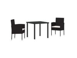 Conjunto 3 Conjunto De Jantar Para Jardim Vidaxl Preto Vime Pe (80 X 80 X 73 Cm)