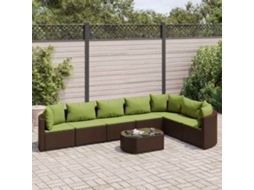 Vidaxl 8 Pcs Conjunto Sofás De Jardim C/ Almofadões Vime Pe Castanho