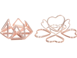 Clipes de papel triangulares em formato de coração, com dupla camada em metal dourado rosê e revestimento antiferrugem.