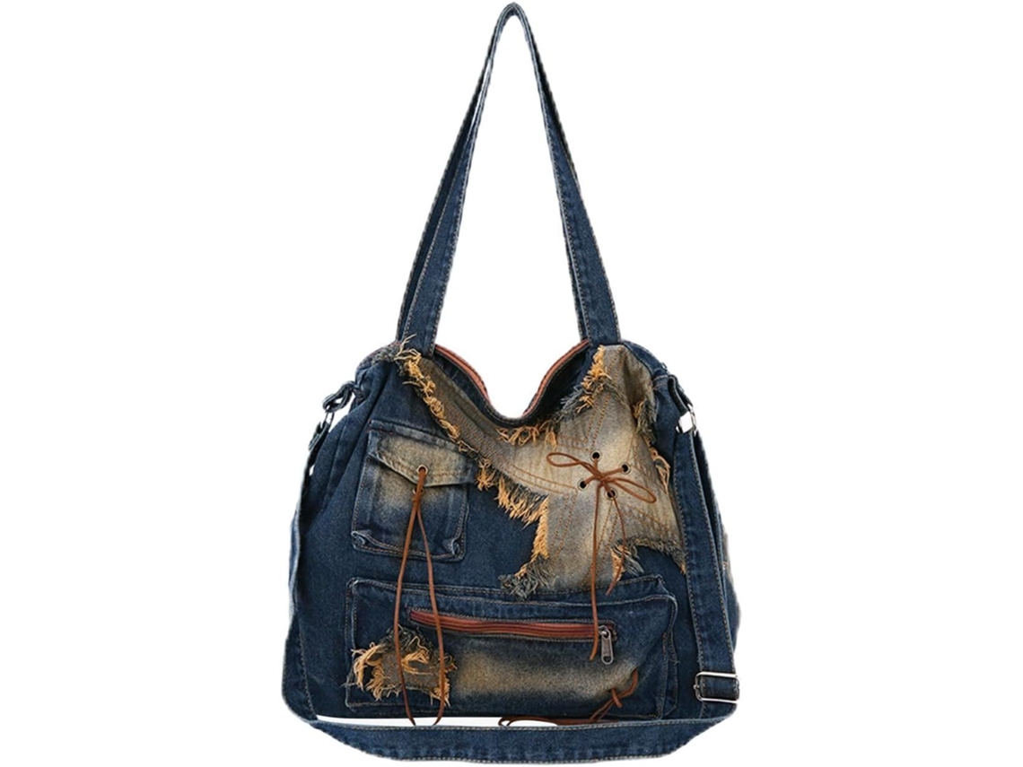 Bolsa de Jeans AQUAFORGE feminina, ombro grande, casual, azul