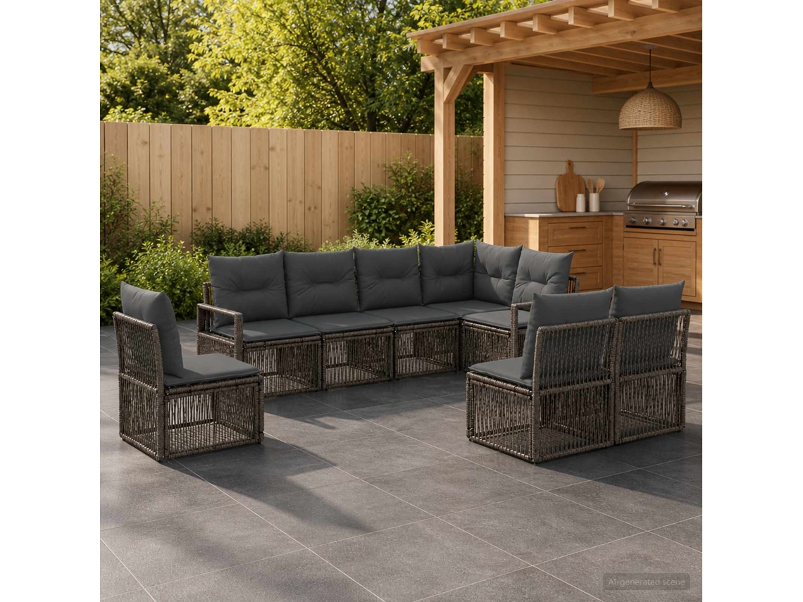 Vidaxl Conjunto De Sofá De Jardim 8 Unid. Cinzento Vime Pe