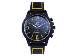 Relógio de pulso masculino com pulseira de silicone, mostrador redondo, quartzo esportivo amarelo