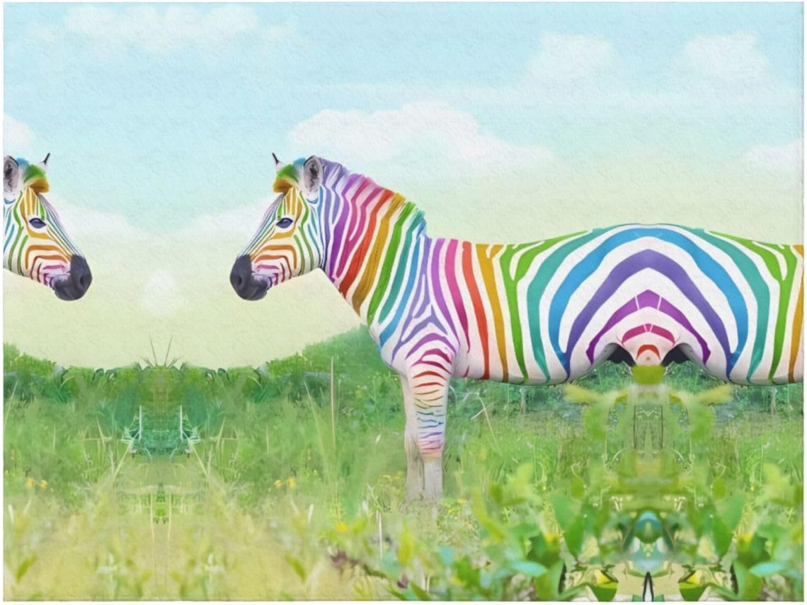 Colcha de Flanela com Estampa Zebra Colorida Manta Macia e Quente para Sofá Quarto 152 4 X 127 Cm, Macio, Qu