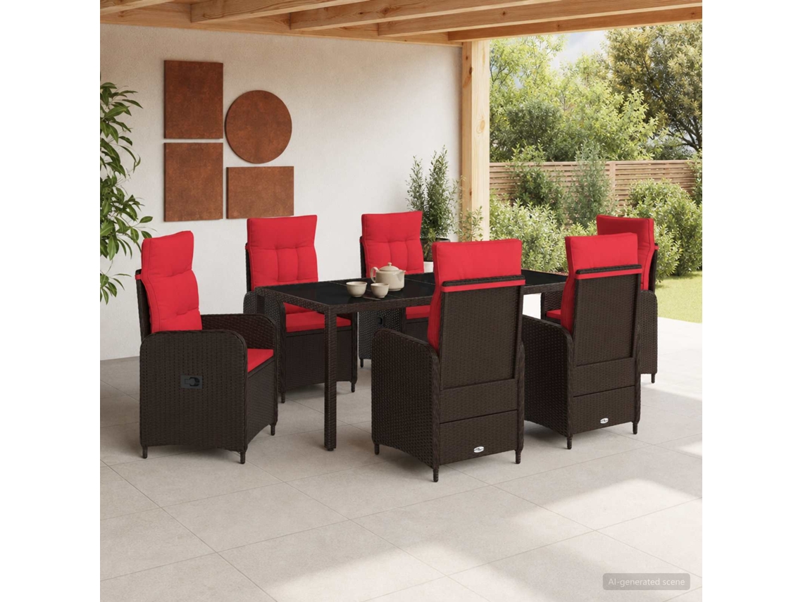 Vidaxl Conjunto De Jantar Para Exterior 7 Unid. Vime Pe