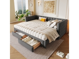 Daybed 90x200cm, Sofá-cama Com Encosto Quadrado, Cama Dobrável (que Vira Queen 180), 2 Gavetas, Sem Colchão, Cinza