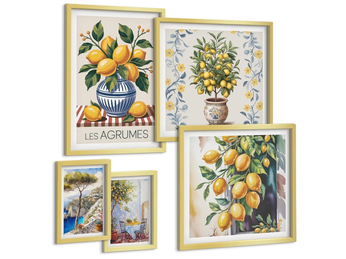 Conjunto De Pinturas Cítricos No Estilo Mediterrâneo Espelharte (5 Peças)