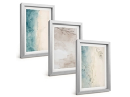 Um Conjunto De Imagens Decorativas Em Uma Molduratexturas Sutis Em Aquarela Moldura Prateada Pinturas De Quarto Espelharte (3 Peças 20x30 Cm)