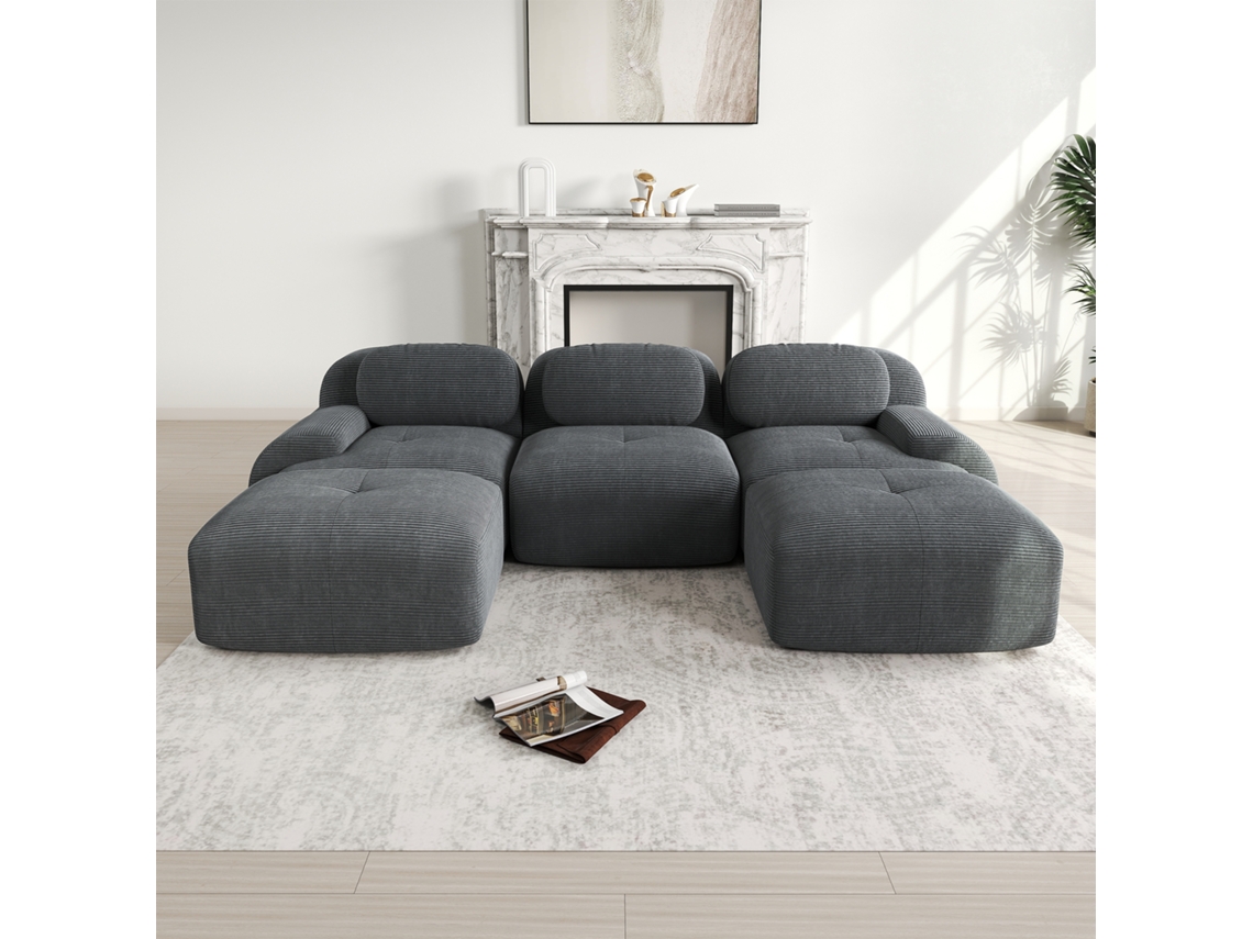 Sofá Modular Em U Cinza Sem Estrutura Com Braços Largos E Espuma 32d