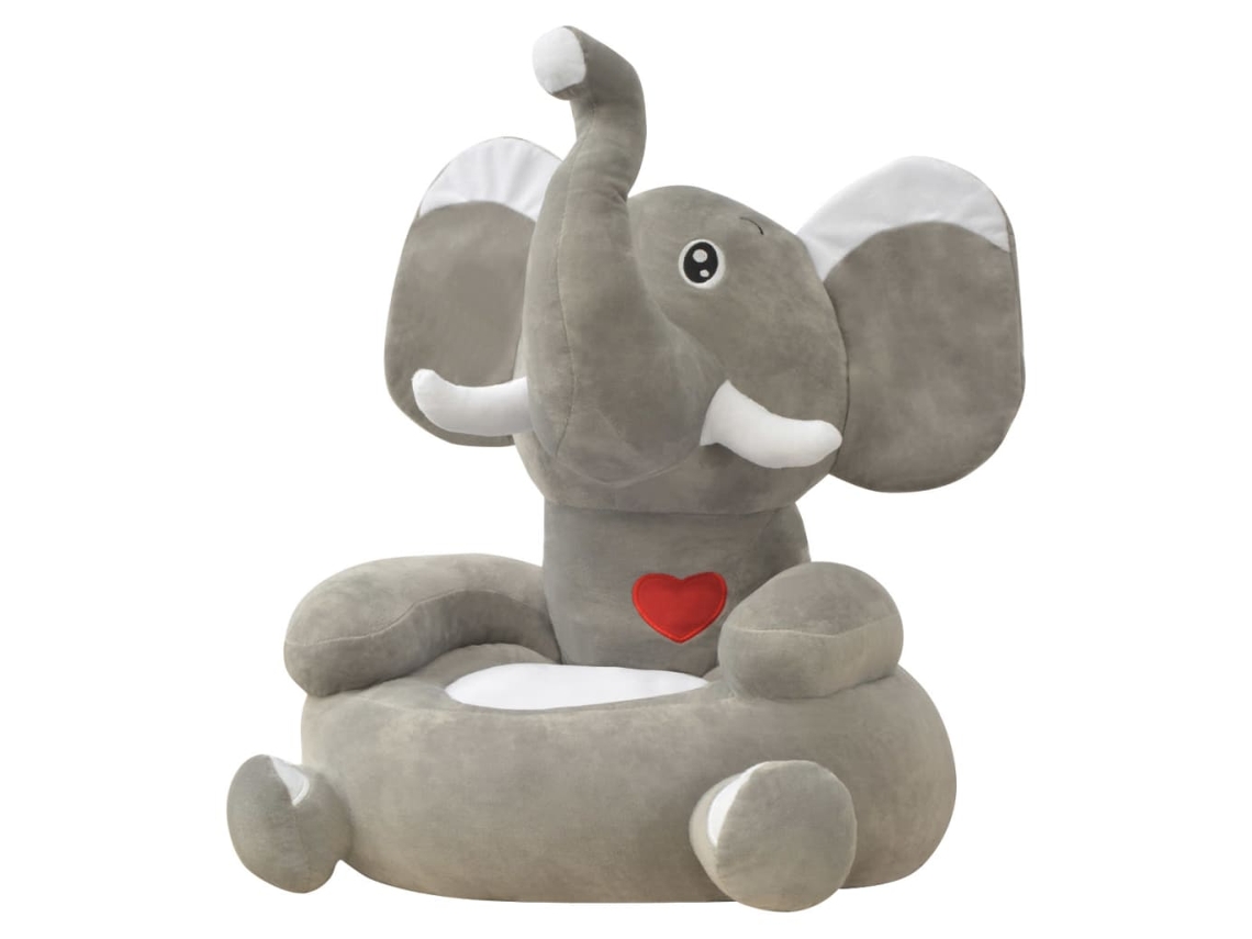 Vidaxl Cadeira Em Pelúcia Infantil, Elefante, Cinzento