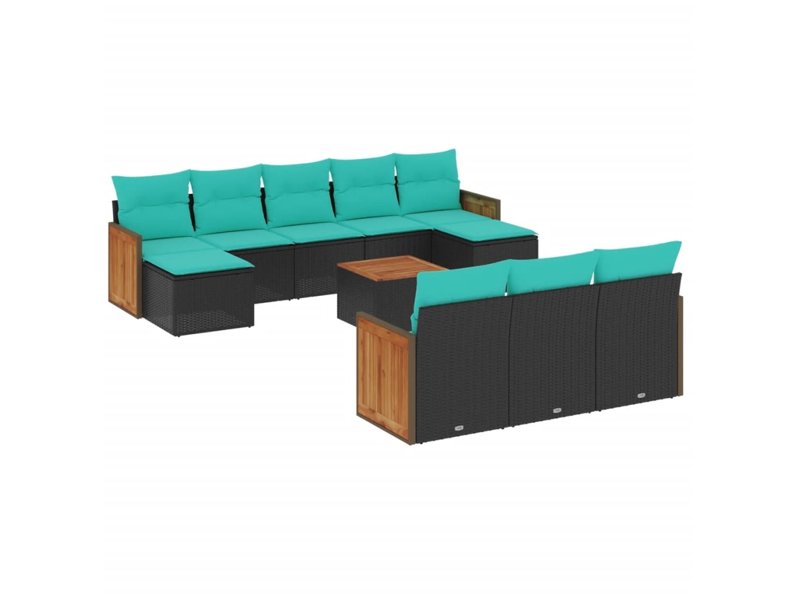 Conjunto de Sofá de Jardim, 11 Peças, Almofadas, Rattan Preto MAISON EXCLUSIVE