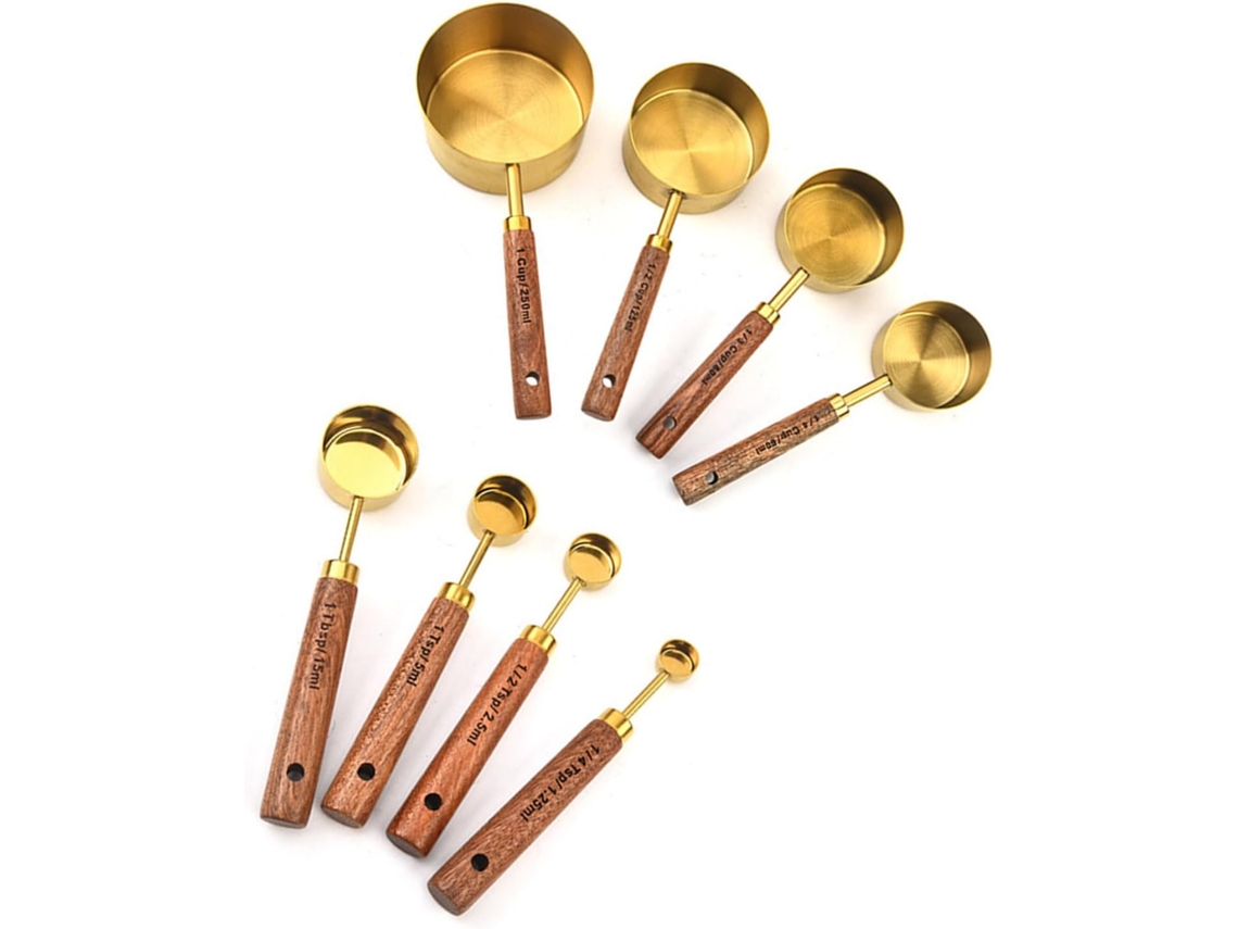 Conjunto De 8 Peças De Xícaras E Colheres Medidoras Em Aço Inoxidável, Incluindo Para Café, Chá E Açúcar.