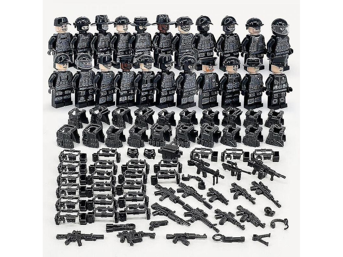 2026 22pcs Brinquedo Mini Figura Polícia Swat Preta Boneco Montável Presente para Crianças Bsu