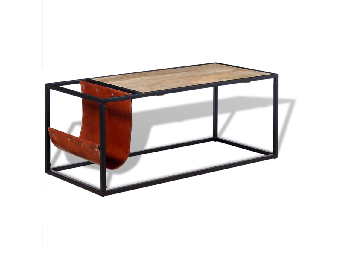 Vidaxl Mesa De Centro C/ Suporte De Revistas Pele Genuína 110x50x45 Cm