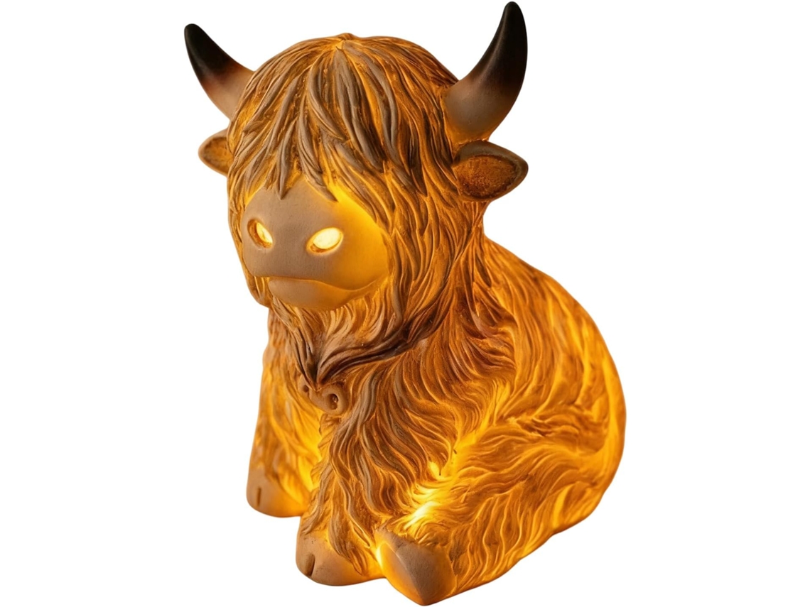 Miniatura De Vaca Das Terras Altas Com Luz Led, Anã Escocesa Em Resina, Estátua De Animal De Fazenda,