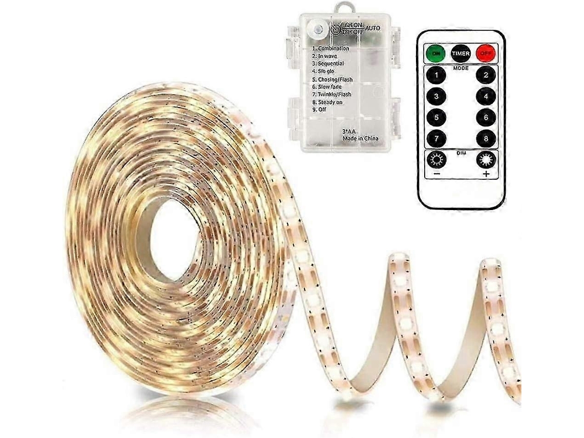 Fita Led 3 M A Pilhas Com Comando Temporizador Autoadesiva Flexível Para Quarto E Cozinha - Lurelia