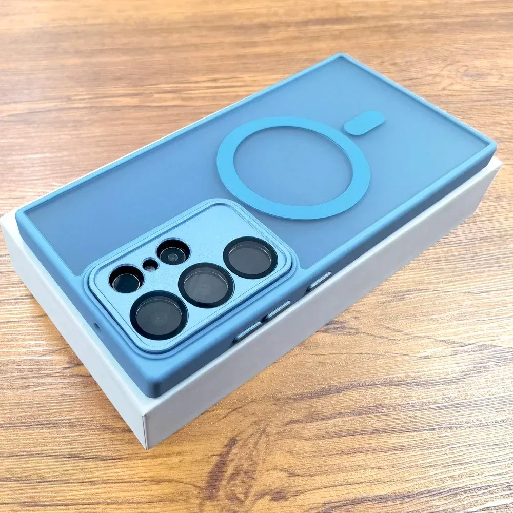 Capa Protetora Com Lente De Carregamento Sem Fio Magnético Magsafe (azul Claro Para Samsung S22 Plus)