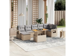 Vidaxl 8 Pcs Conjunto De Sofás P/ Jardim Com Almofadões Vime Pe Bege
