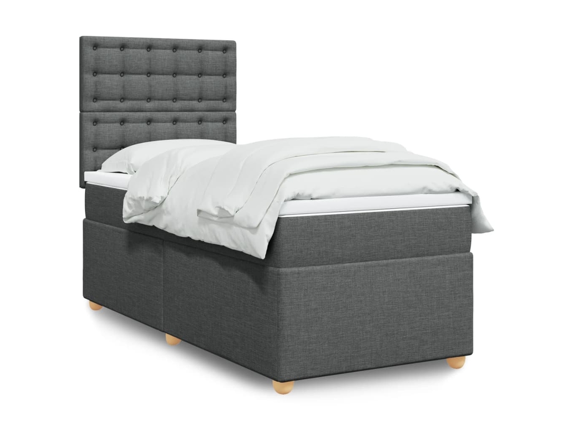 Vidaxl Cama Com Molas/colchão 100x200 Cm Tecido Cinza-escuro
