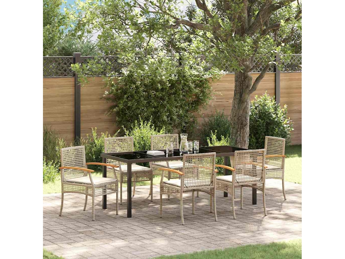 Vidaxl Conjunto De Jantar Para Jardim 7 Unid. Bege E Preto Vime