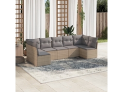 Vidaxl 7 Pcs Conjunto De Sofás P/ Jardim Com Almofadões Vime Pe Bege