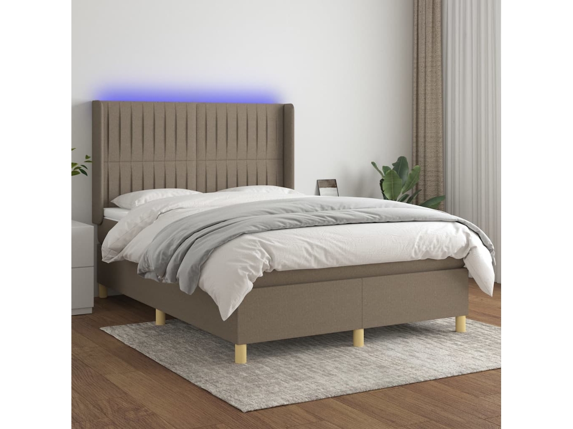 Vidaxl Cama Box Spring Colchão/led 140x190cm Tecido Cinza-acastanhado