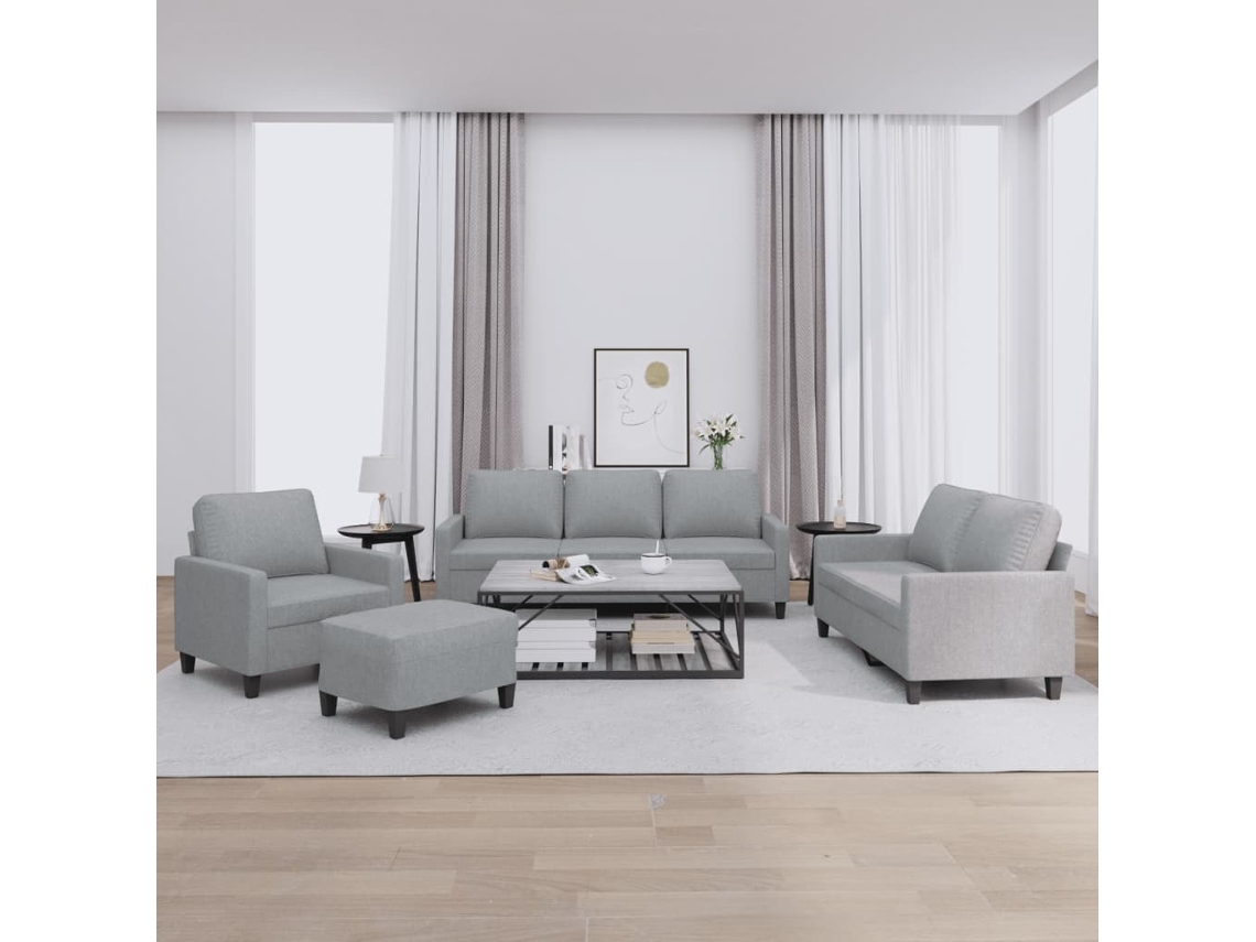 Vidaxl 4 Pcs Conjunto De Sofás Com Almofadões Tecido Cinzento-claro