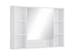 Armário de Parede para Banheiro com Espelho, Porta e Prateleiras Abertas, 100x15x70 Cm, Branco