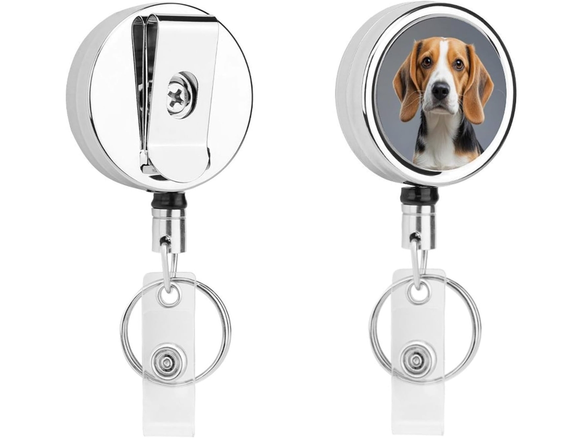 Porta Crachá Decorativo Compacto E Leve Em Metal Com Design Fofo De Beagle, Retrátil E Com Clipe E Chaveiro Ideal Para