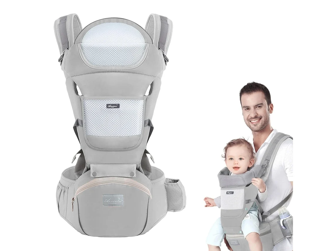 Canguru Para Bebê Ergonômico Com Assento De Quadril Para 0 A 36 Meses, Cinza GERTIZ