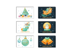 Conjunto de Cartões de Natal 24 Cartões de Natal em Aquarela com Adesivos de Envelope AURUM