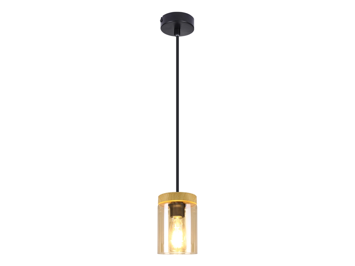 Luminária Pendente E27 Vintage Preto Diam.12 Cm Madeira Metal com Abajur de Vidro para Sala de Jantar Cozinha Sala de Estar Quarto NETTLIFE