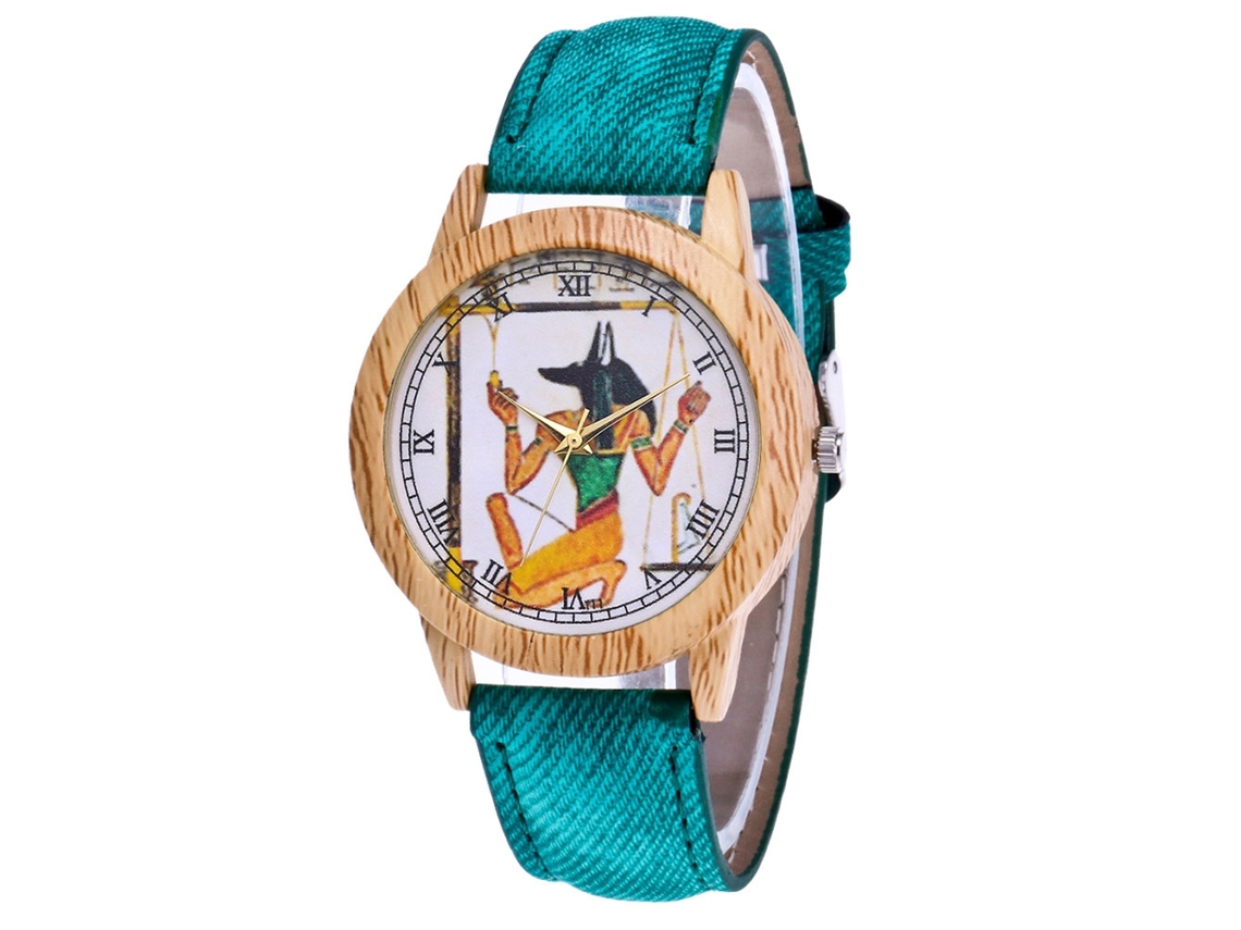 Relógio de casal vintage casual com pulseira de jeans e movimento de quartzo (verde)