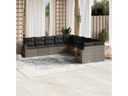 Vidaxl 10 Pcs Conjunto Sofás De Jardim C/ Almofadões Vime Pe Cinzento