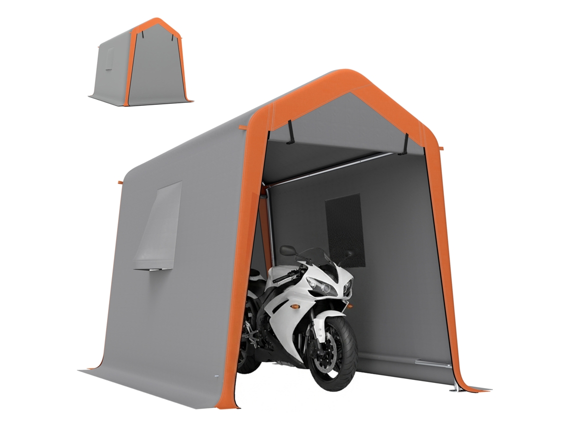 Tenda Portátil para Garagem, 2,4 X 1,8 Metros, Impermeável, com Porta de Enrolar e Zíper, Janela, Proteção Solar Upf30+, Cinza Claro. SINI TECH STORE