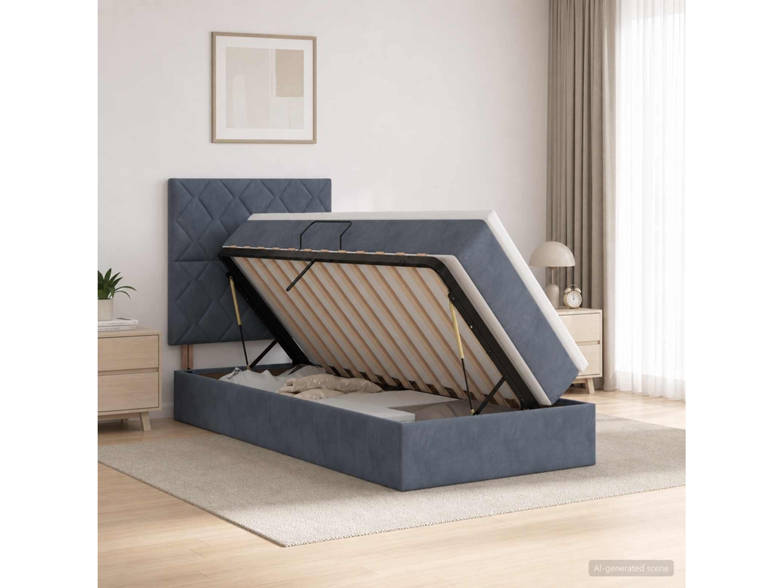 Vidaxl Cama De Armazenamento Led Com Colchão Cinzento-escuro