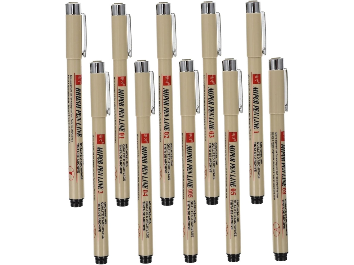 Conjunto de 10 Canetas de Desenho À Prova D'água com Gancho, Delineadoras Profissionais para Escrita Artística AQUAFORGE
