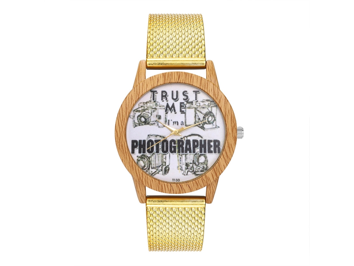 Relógio de quartzo unissex com pulseira de silicone, mostrador com letras, estilo casual (dourado)