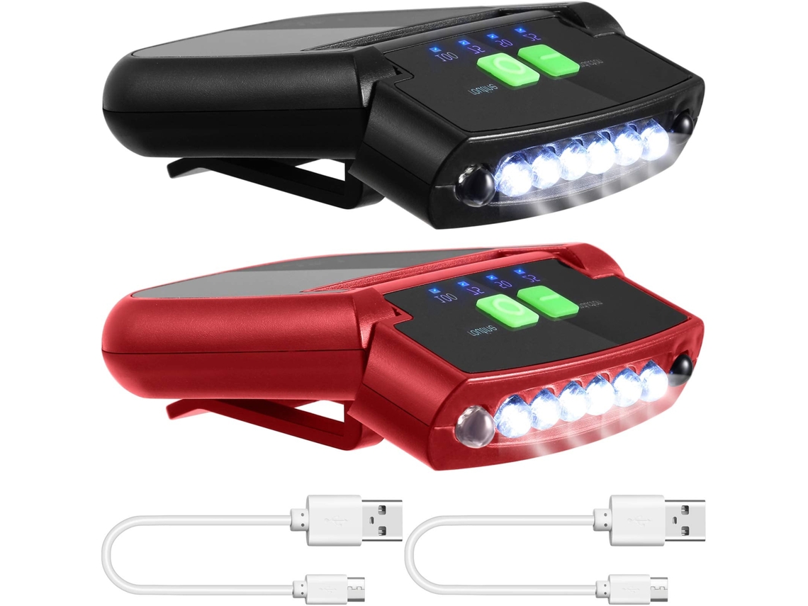 2 Peças Led Clipe de Chapéu Usb Recarregável, À Prova D'água, Ultra Brilhante, para Pesca e Acampamento HALINUIA (preto)