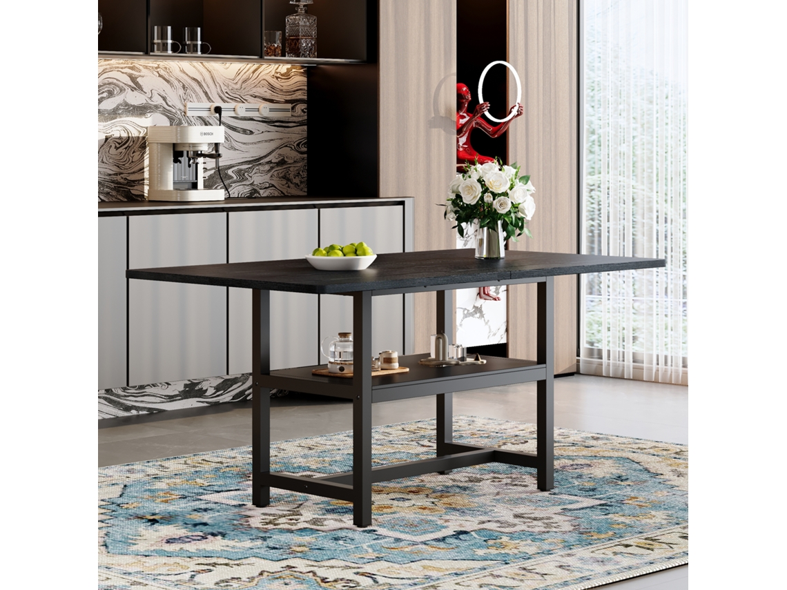 Mesa Retangular Preta Industrial 160x90x76cm Prateleira 4 6p VELTRIX