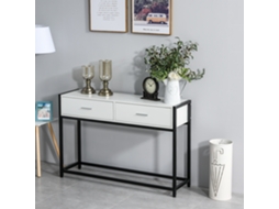 Consola Mesa De Entrada 120x34x81cm Com 2 Gavetas E Pés Ajustáveis Móvel De De Estilo Moderno Para Corredor Branco E Preto